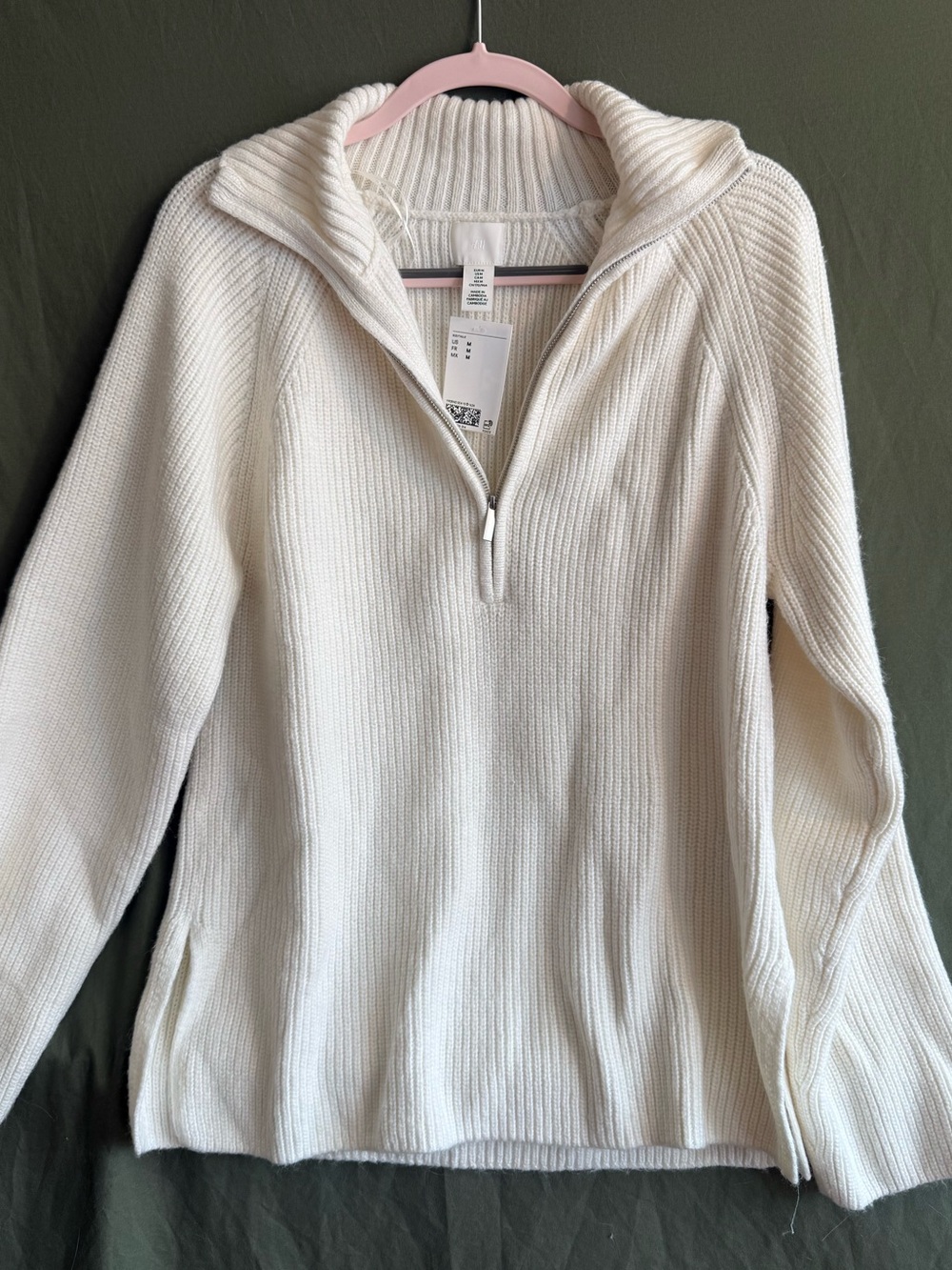 H&M Cream Half-Zip Ribbed Turtleneck Sweater